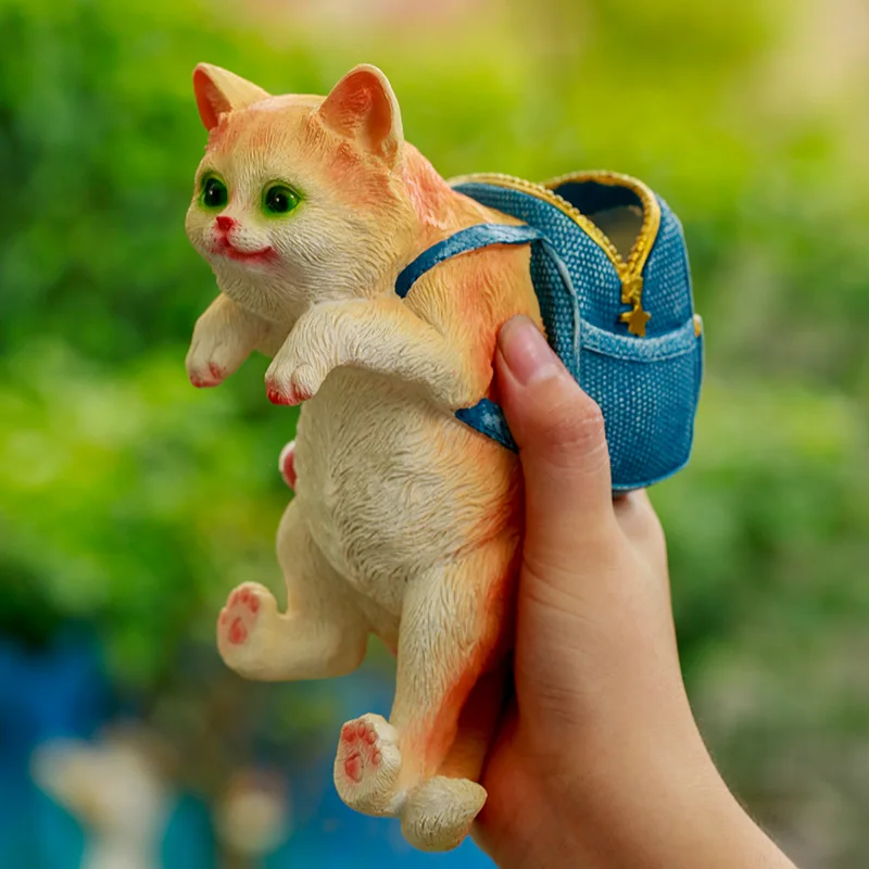 Cute Cat Backpack Flowerpot Hang Pendant Ornaments Tool Holder Storage Garden Decor Statue Resin Animal Dropshipping Funny Gift