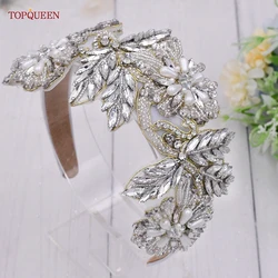 TOPQUEEN S427-D Exaggerated Rhinestone Leaf Hair Accessories for Weddings Prom Party Handmade Headband Delicate Jewelry Headband