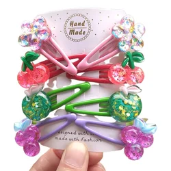 2 PCS New Sequined Flower Cherry Kids Hairpins Baby Hair Clips Headdress Girls Lovely Hair Accessories Children Headwear