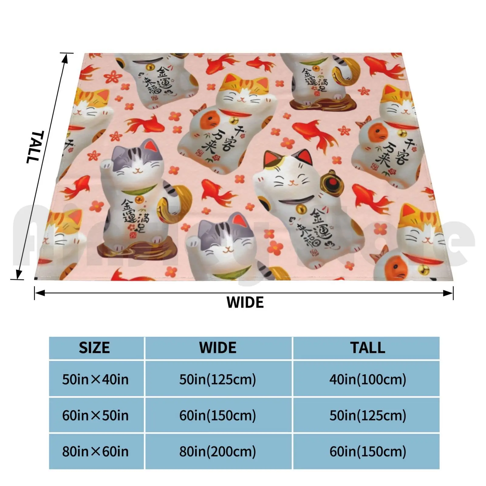 Maneki Neko Japanese Waving Lucky Cat With Koi By Moose Disco Blanket For Sofa Bed Travel Waving Cats Maneki