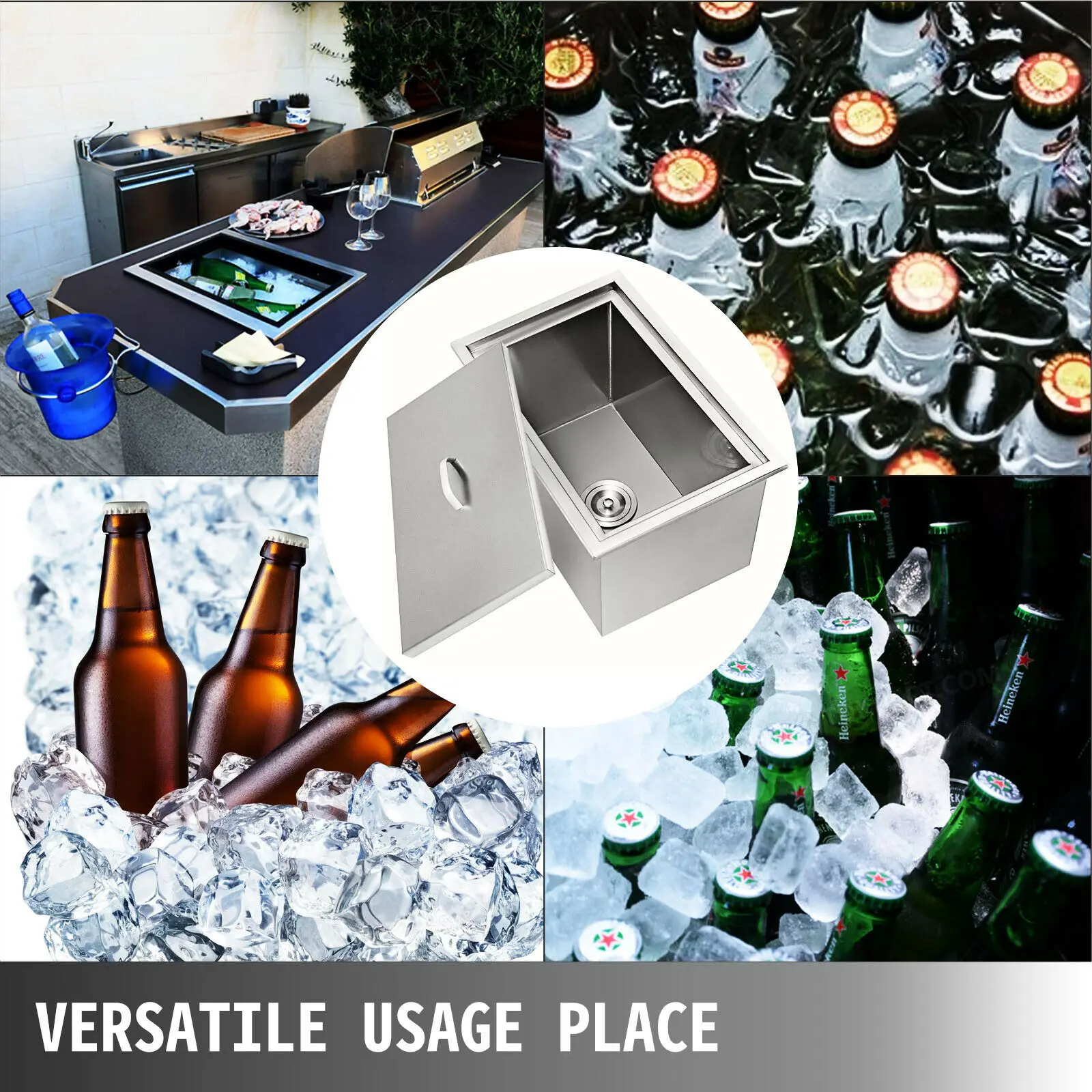 VEVOR-아이스 체스트 쿨러, 66/70Qt, 스테인리스 스틸, 단열 벽, 대용량, 음료 유지, 집, 야외, 주방, 차량용