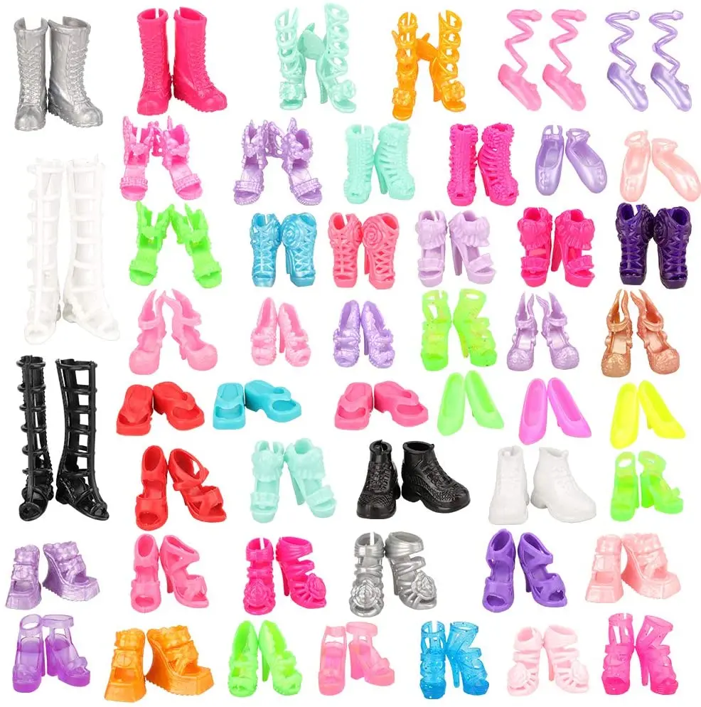 Random 100Pcs/Set Barbies Doll Shoes High Quality Different Fashion Accessories Fit 11.8Inch Doll Girls Gift (50Pairs)