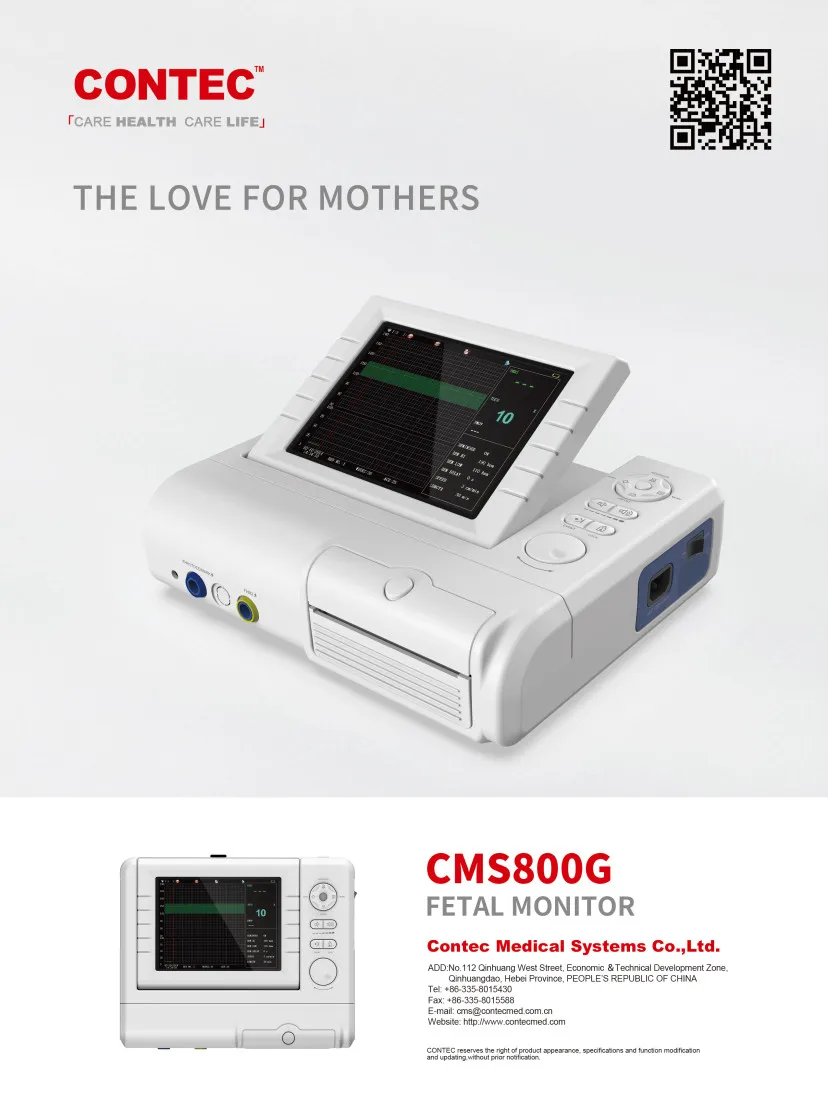 Contec Fetal Monitor CMS800G Color DisplayTwins Probe Real-time Printing Acquire Abnormal FHR,TOCO,FMOV 3 in 1Transducers Alarm