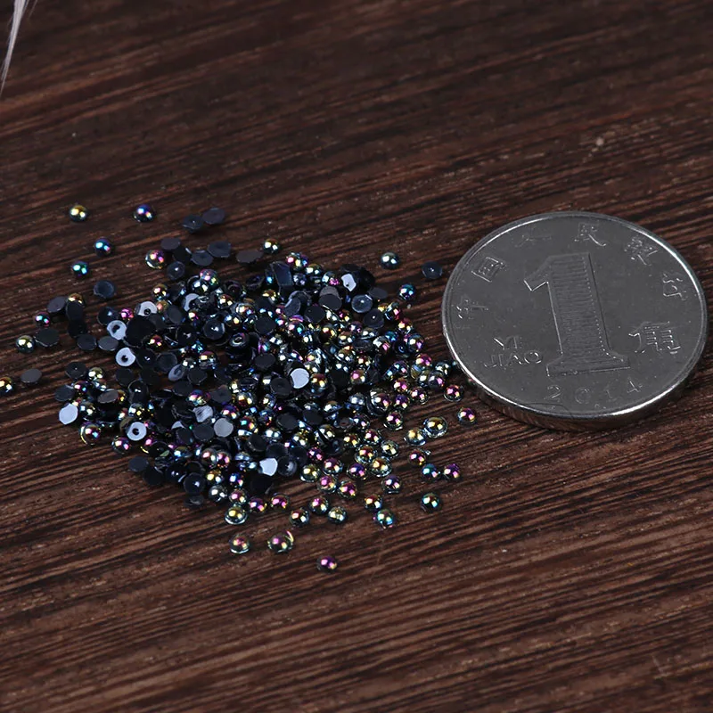 AB Black Half Pearl Mixed Size from 1.5mm To 10mm Craft ABS Resin Flatback Half round imitation pearls Nail DIY Decoration