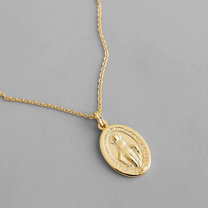 Religious Real 925 Sterling Silver Necklaces For Women Neck Chains, Gold Color Virgin Mary Necklaces Pendants Woman Jewelry