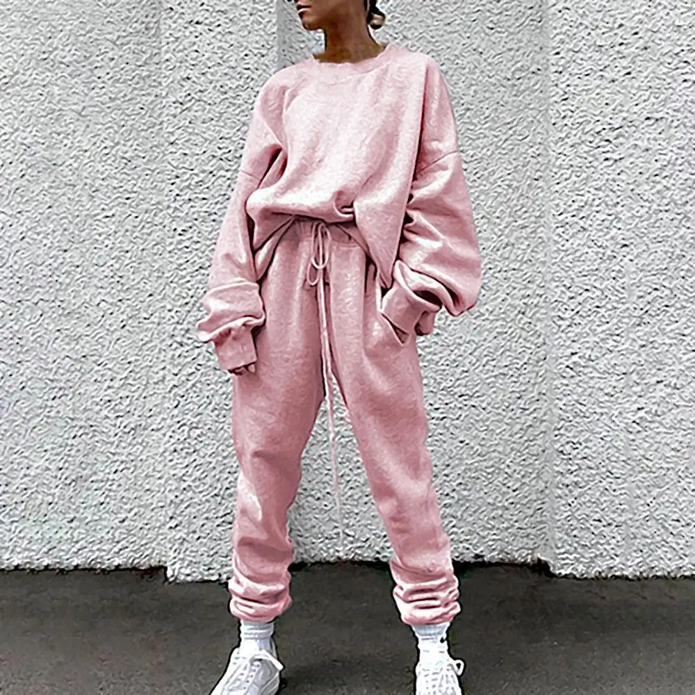 

2021 Casual Simple Women Solid Color Long Sleeve Loose Loose Blouse Pants Autumn Winter Tracksuit Outfit