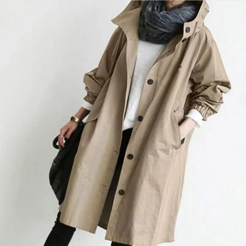 Fashion Womens Trench Coats Hooded Long 2023 Spring Autumn Windproof Lady Female Casual Clothes 8 Color Windbreaker Korean Style