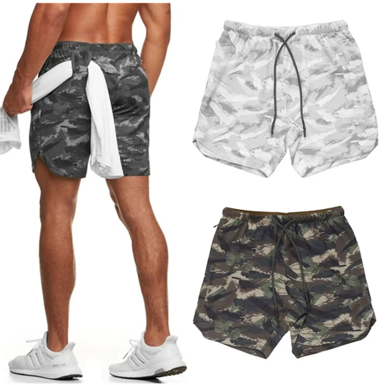 

Men Fashion Camouflage Printed Shorts Men's Summer Casual Loose Mid Waist Short Pants Trousers Gym Sport Fitness Running Shorts