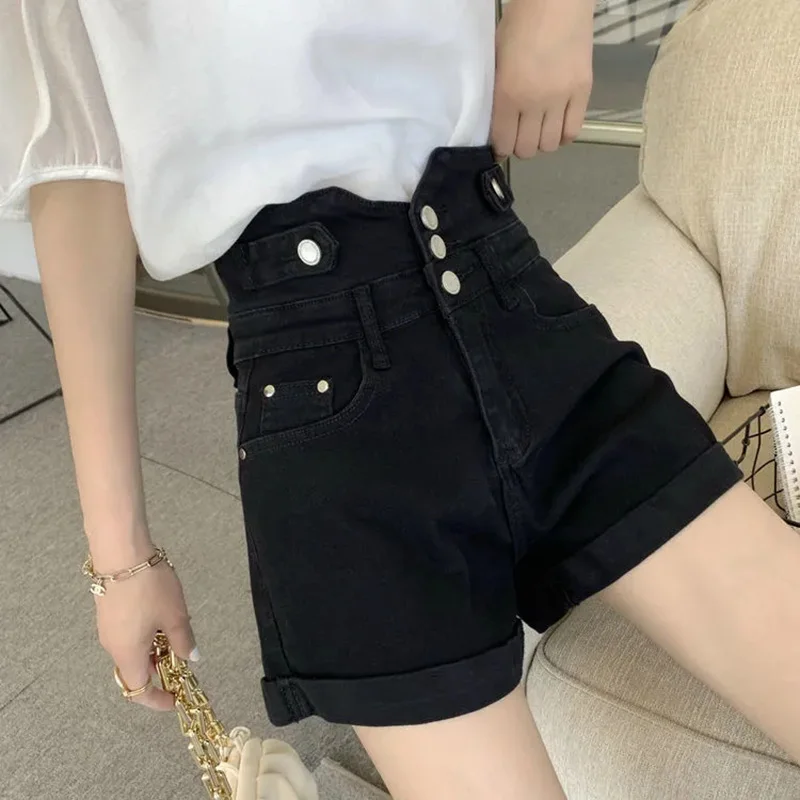 

Denim Shorts Women Summer Korean Style Fashion Button Closed High Waisted Shorts Ladies Short Jeans for Woman Plus Size S~4XL