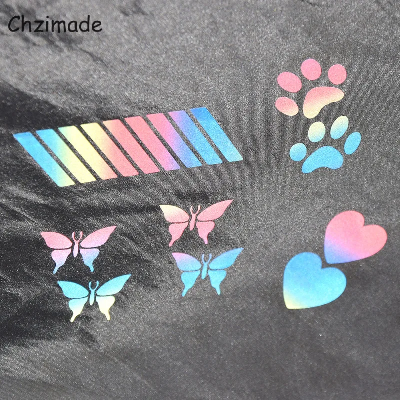 Chzimade 1Mx3cm Colorful Star Footprint Reflective Sticker Tapes Heat-transfered Vinyl Film For DIY Iron On Garment Sewing Craft