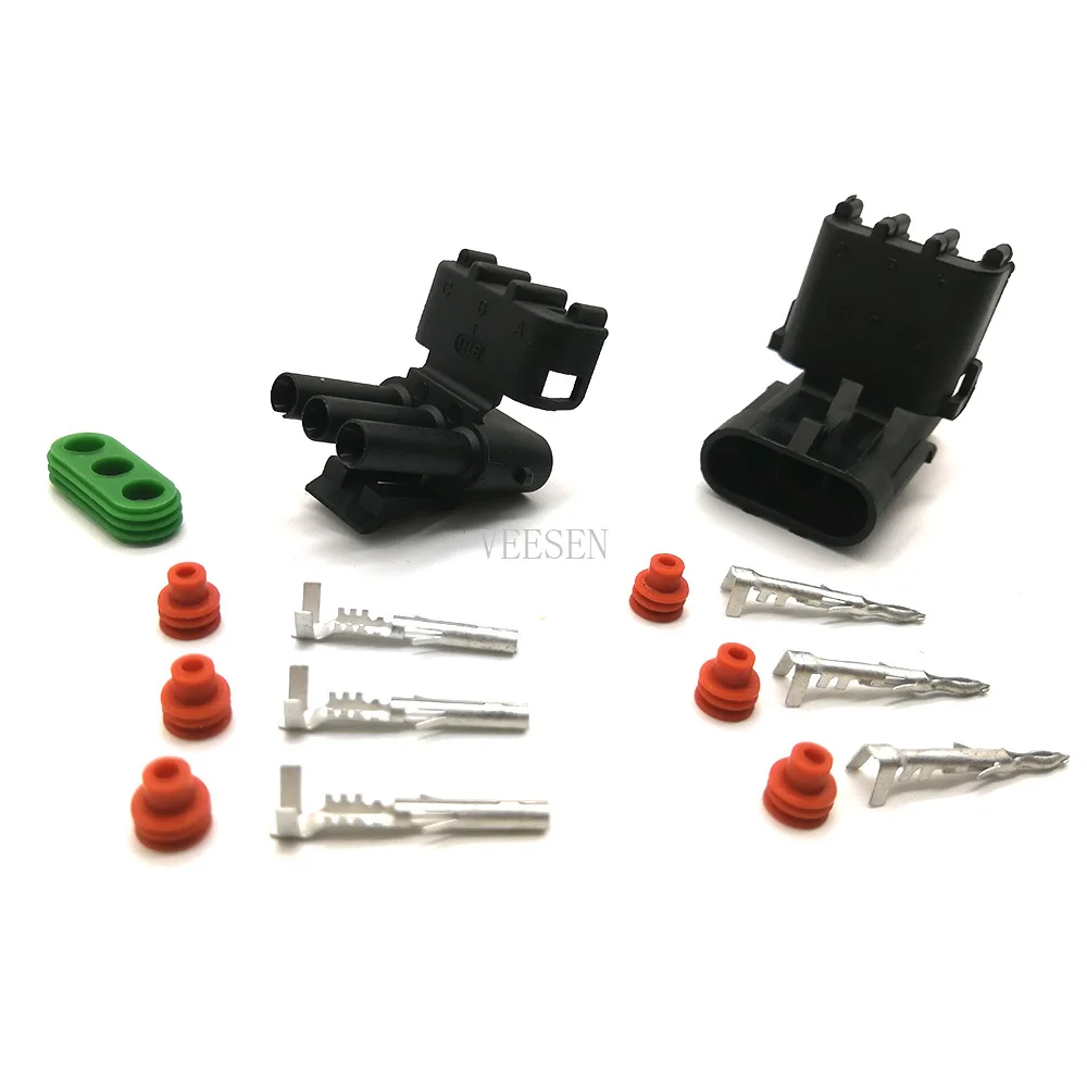 5set 3P 2.5 Series Connector For Weatherpack auto Truck Waterproof Electrical Wire Cable Way Plug Car Harness 18-14 GA