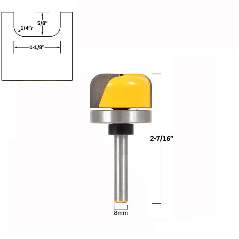 

1-1/8" Diameter Bowl & Tray Router Bit - 8mm" Shank