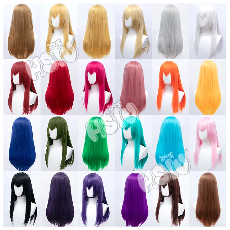 「HSIU Brand」26 Colors 60cm Long Straight Hair Pink Gray  White purple Black pink Fiber synthetic wig + Free brand wig net