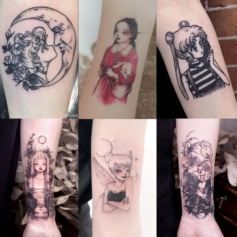 30pc/Lot Dark Beautiful Girl Waterproof Temporary Tattoo Stickers Female Sexy Fashion Art Fake Tattoo Flower Arm Tattoo Stickers