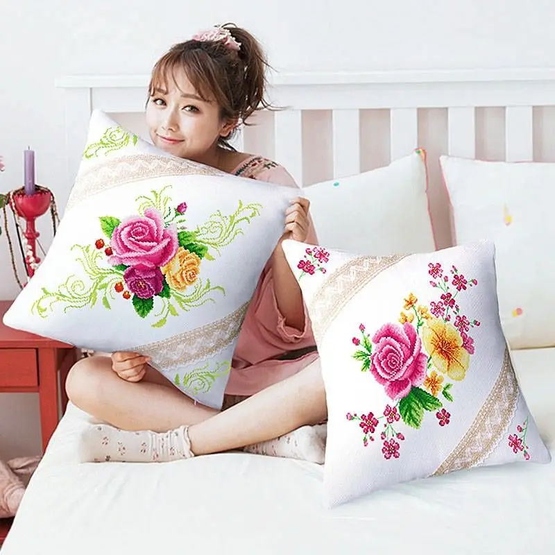 Cross Stitch Pillows Kit, Flowers are Used to decorate the Room, Sofa, Car Interior, Gifts for Boyfriend, Embroidery Kit