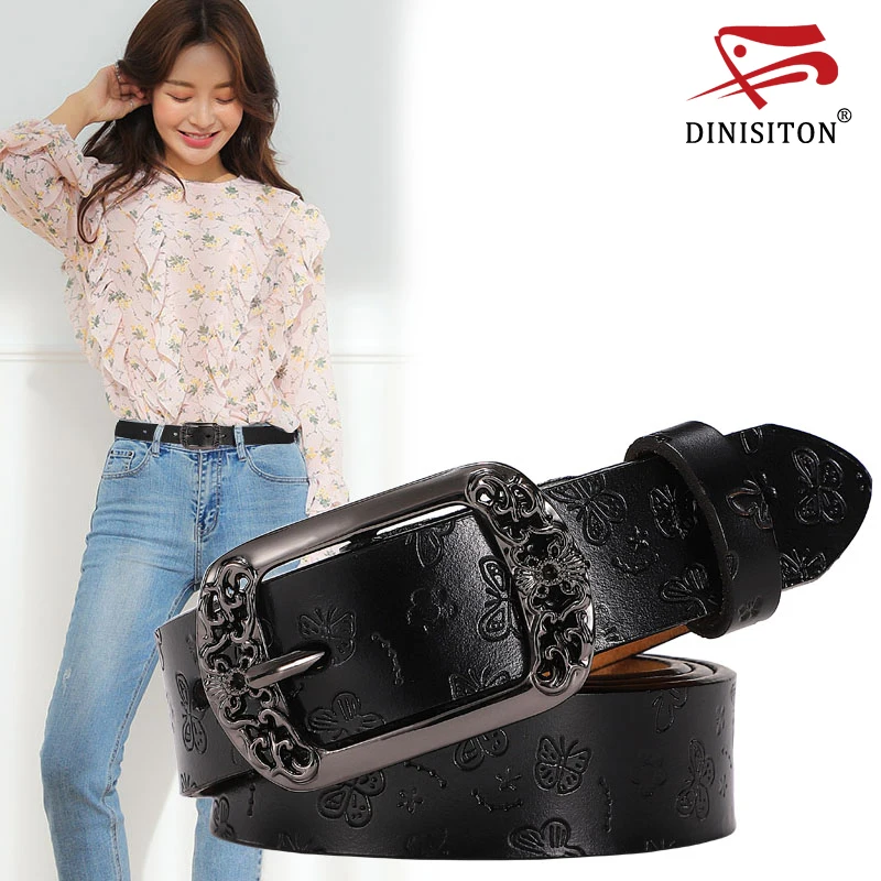 DINISITON Women\'s Belt Genuine Leather Belts adjustable Ladies Luxury Brand Strap Fashion High Quality Female Belt For Jeans