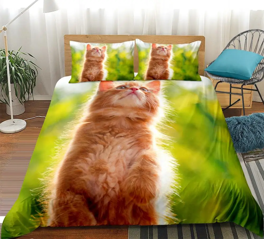 

Orange cat Bedclothes Sunshine background Bedding set 3D Cute animals Dropship Duvet cover set home textiles