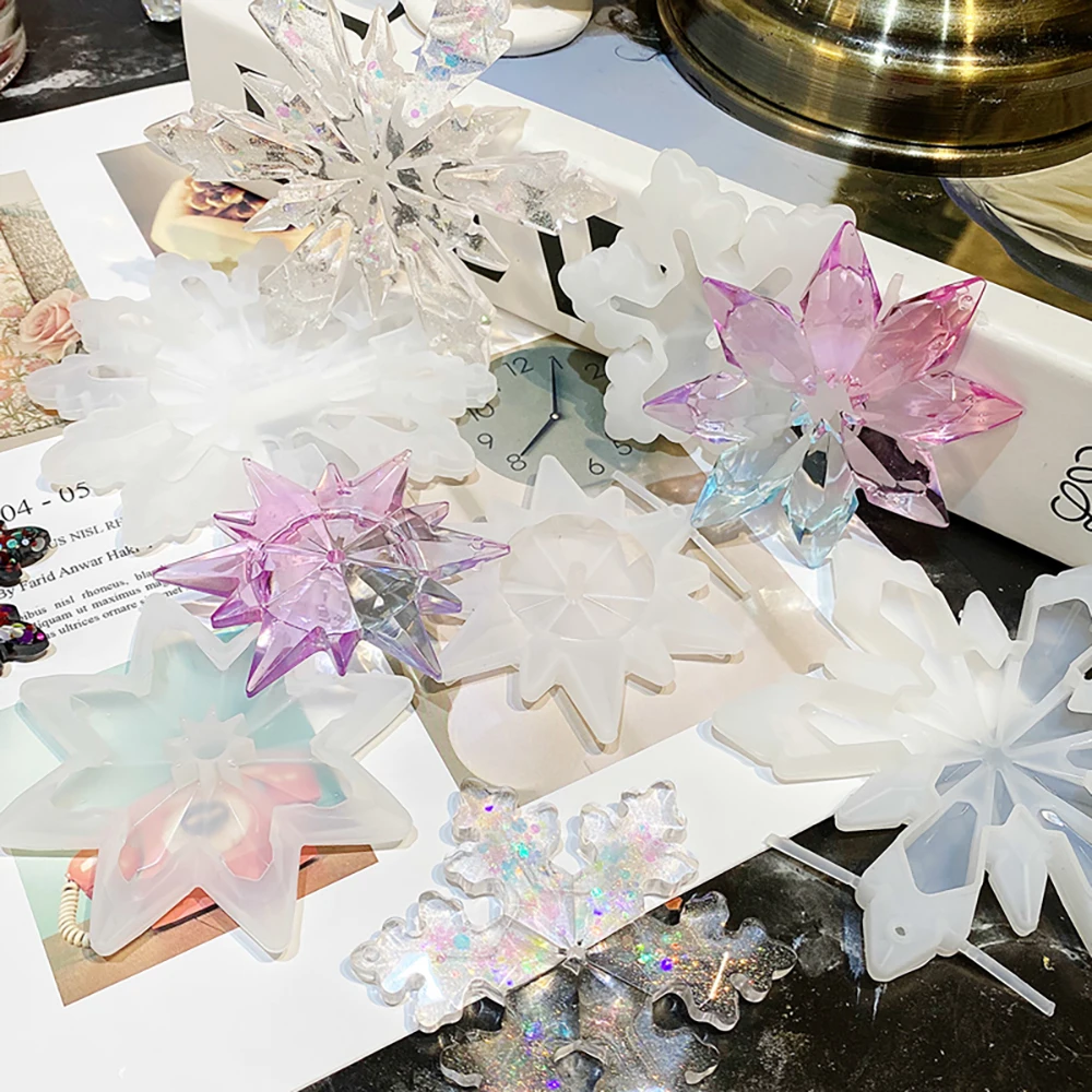 Crystal Epoxy Resin Mold Ornaments Snowflake Shape Resin Mold Christmas Tree Pendant Silicone Molds For Jewelry Making Mold