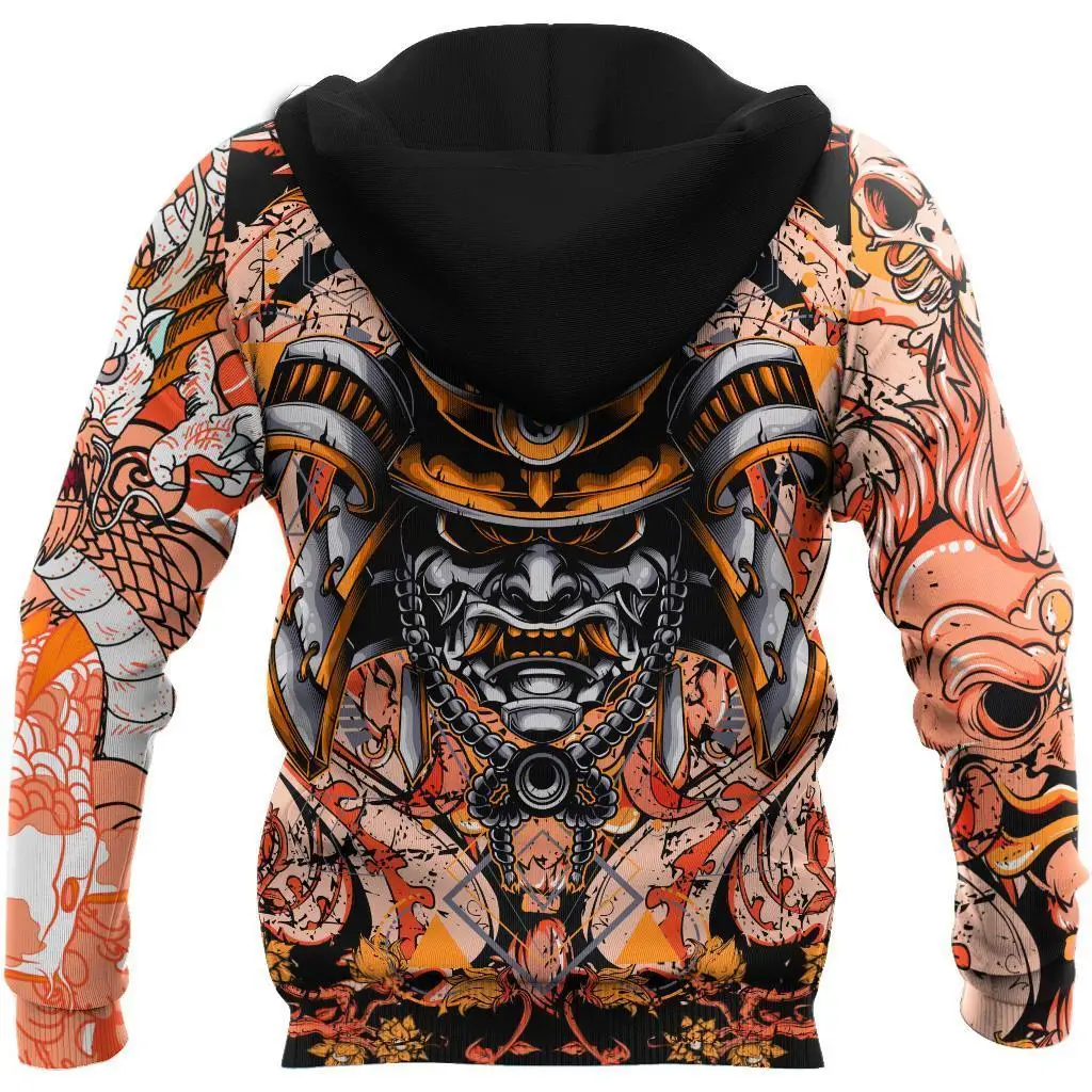 Samurai Helmet Tattoo 3D All Over Printed Men's Hoodie & Sweatshirt Autumn Unisex Zip Hoodies Casual Streetwear KJ789