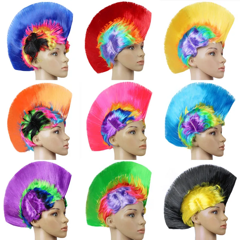 Funny Wigs Halloween Party Hats Dance Costume Props Headgear Rainbow Headdress Fluffy Fan Wear Clown Modeling