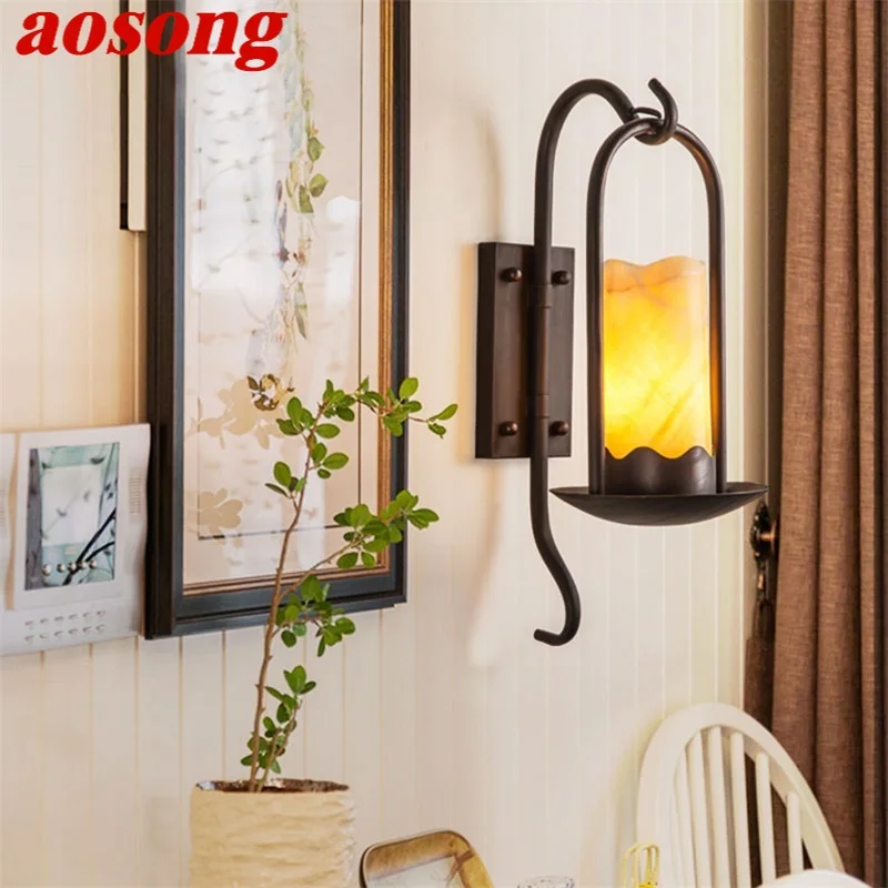 AOSONG Indoor Wall Light Sconces Dolomite Candle Shape Lamps Classical Fixture Decorative For Home