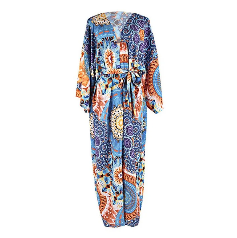 Bata con estampado Floral bohemio para mujer, vestido playero de estilo Kimono, Túnica cárdigan, traje de baño de verano