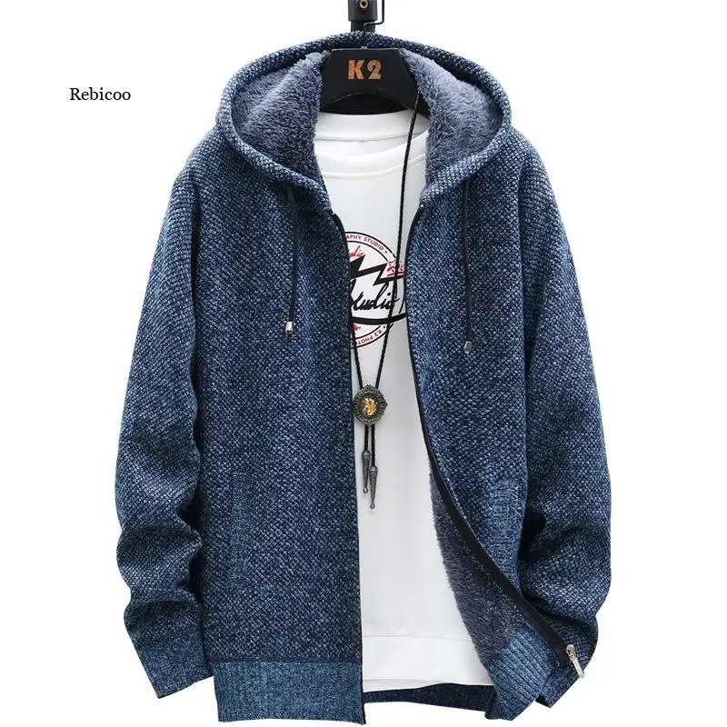 

Fall Winter Warm Men Hooded Sweater Plus Plush Thickened Sweater Zipper Cardigan Thick Casual Jacket New Men's Clothing