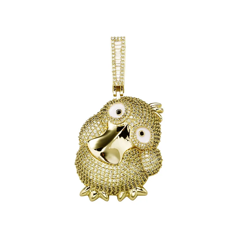 Hip Hop AAA+ CZ Stone Paved Bling Iced Out Gold Color Cute Little Duck Pendants Necklaces for Men Rapper Jewelry Gift