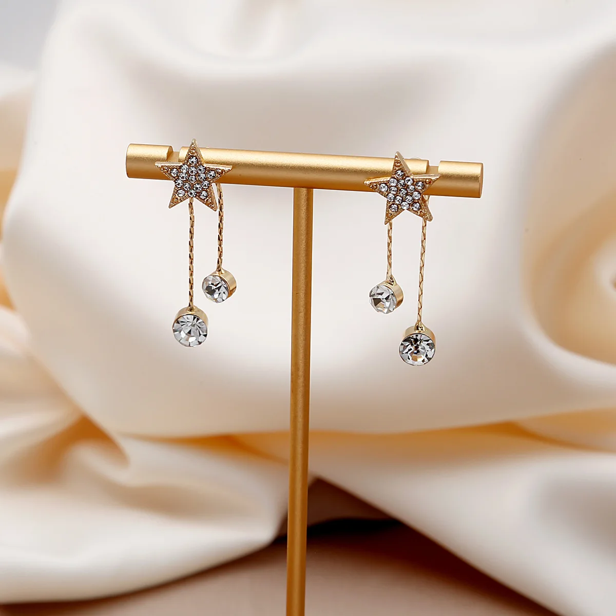 Fashion Simple Personality Pentagram Star Back Hanging Drop Earrings Korean Metal Chain Dangle Brincos Women\'s Jewelry