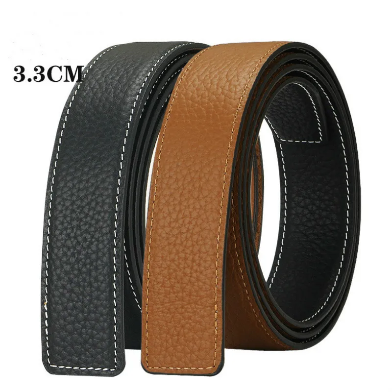 New Double Sided Leather Lychee Belt Men's Cowhide Belt  Designer Belts Men High Quality 3.3cm