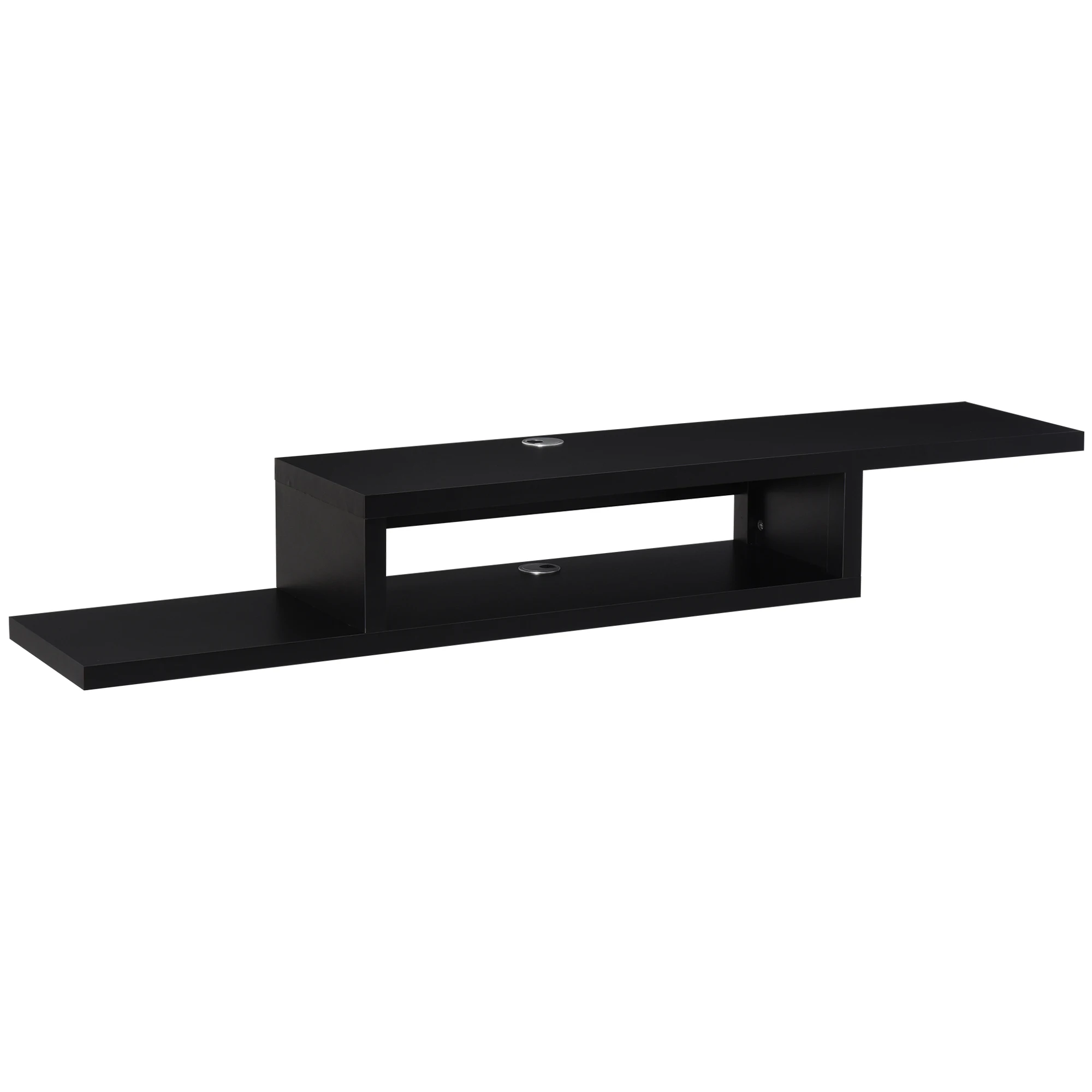 HOMCOM TV furniture floating TV table up to 60 inch on the wall with 2 wooden shelves 152,4x29,8x21 cm black