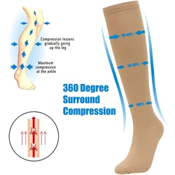 Calcetines deportivos de compresión para hombre y mujer, medias hinchables para correr, senderismo, 20-30 MmHg