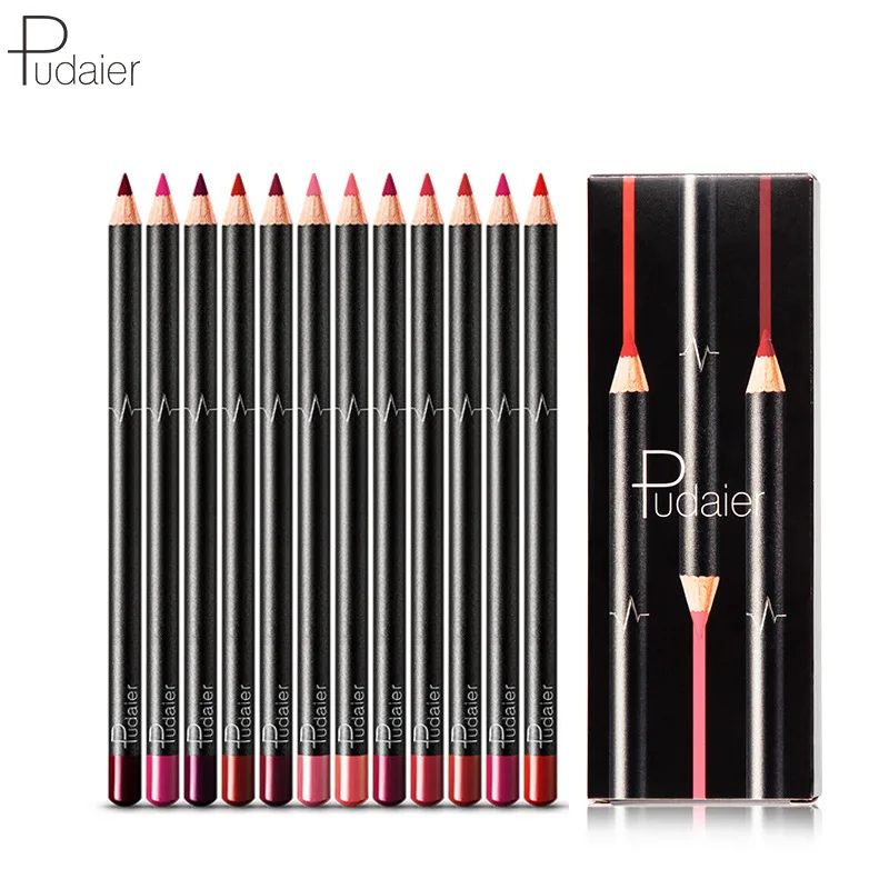 Pudaier12-color Lip Liner Waterproof Durable Decolorization Nude Lip Gloss Matte Lipliner Lipstick Pen Hot Selling