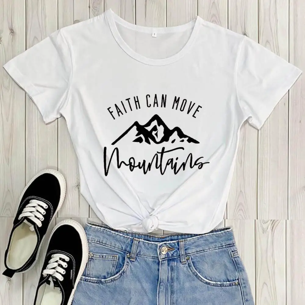 

Faith Can Move Mountains Christian Shirt Faith shirt New Arrival Casual 100%Cotton Funny T Shirt Christian Gifts for Her