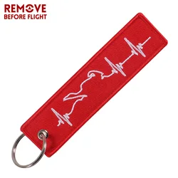 1 PC Fashion Trinket Biker Heartbeat Keychain for Motorcycles and Cars OEM Key Chains Embroidery Key Fobs Jewelry Keyrings