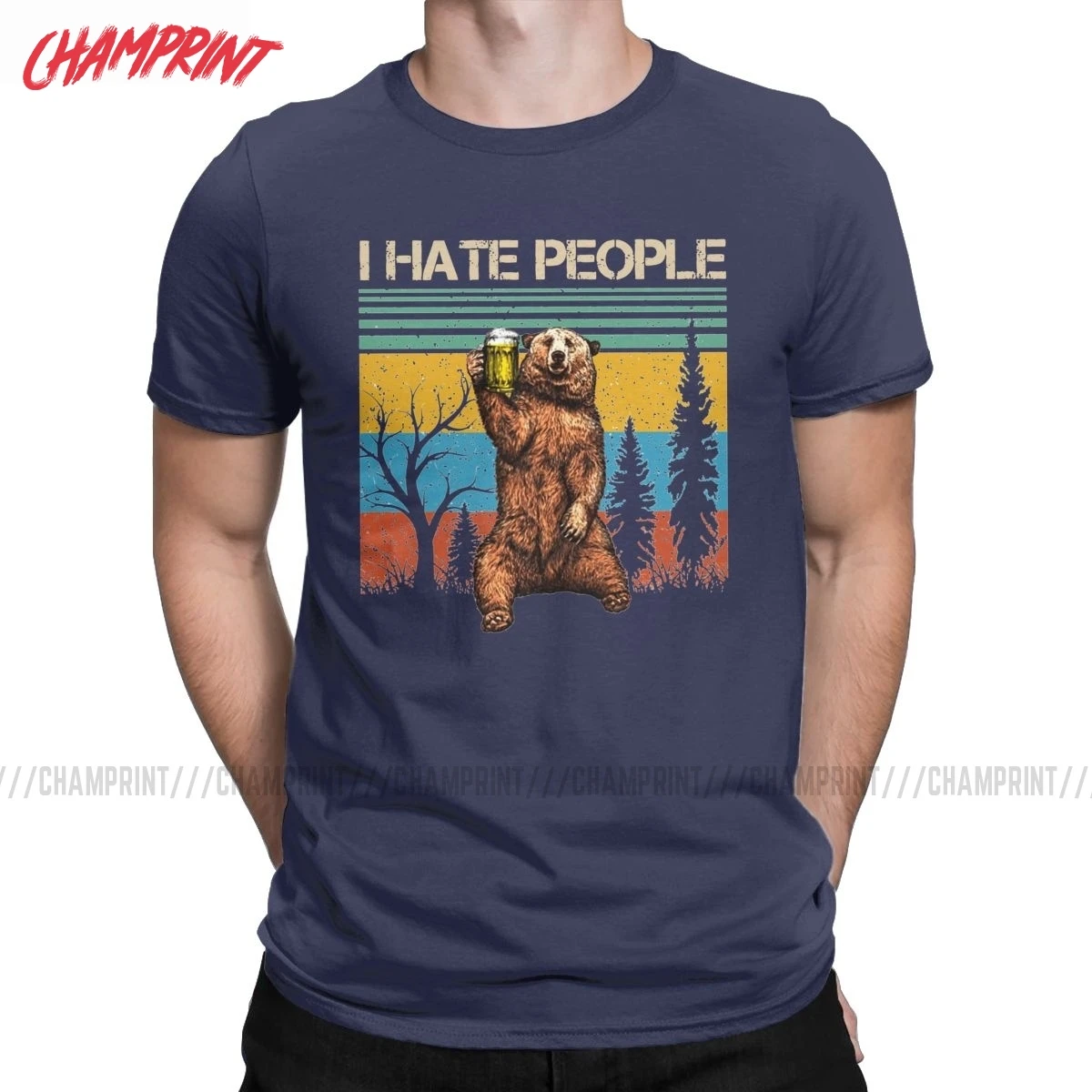 Funny Bear Funny Gift I Hate People T-Shirts Men Round Collar 100% Cotton T Shirt Vintage Short Sleeve Tees Summer Tops