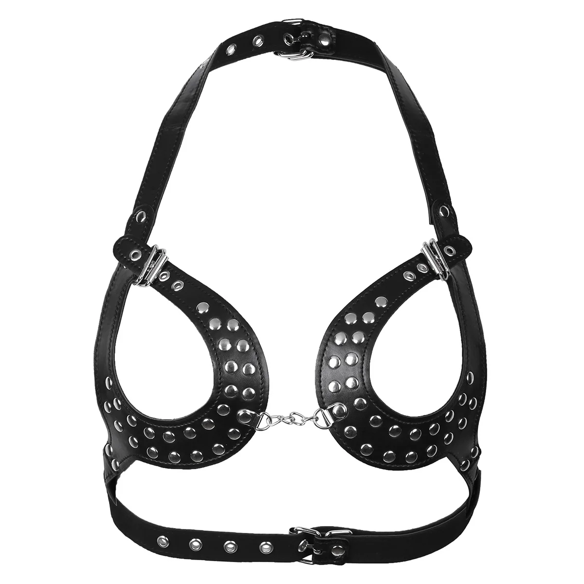 

Goth Body Cage Bra Sexy PU Leather Open Cup Harness Bra Top with Buckles and Rivets Women's Fashion Lingerie Bondage Costumes