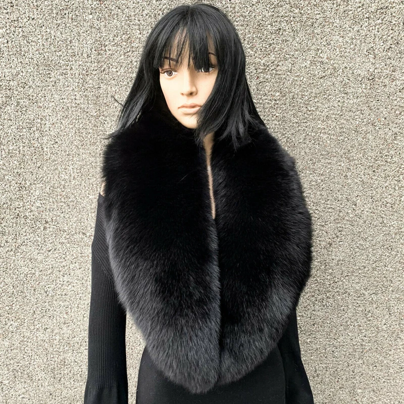 Large Size Black 100% Real Fox Fur Collar Scarf Winter Neck Warm Fox Scarves Unisex Coat Decoration Women Luxury Whole Fox Shawl