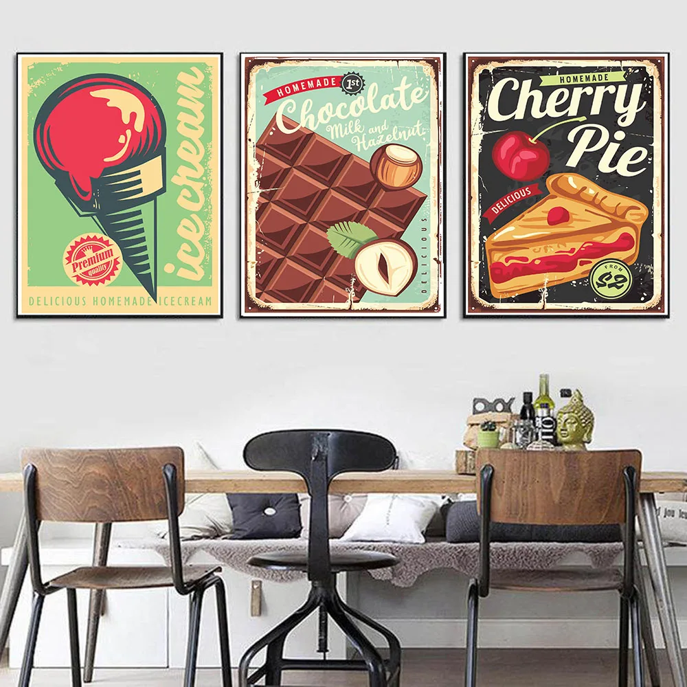 Awesome Retro Style Food Posters Cakes Chocolate Desserts 50's Style Americana Kitchen Canvas Painting Wall Art Picture Decor