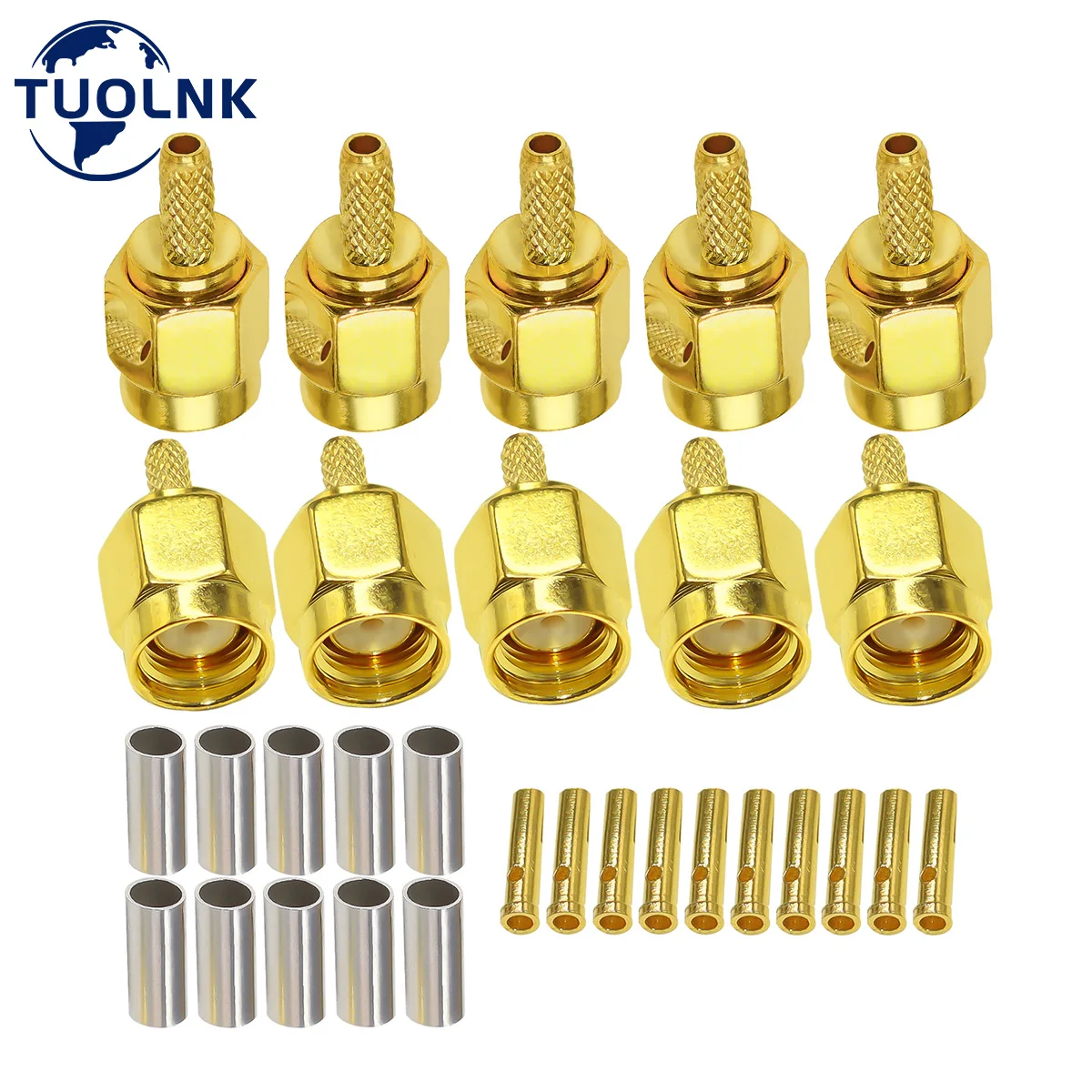 RP SMA Male Plug Crimp Connector Reverse Polarity SMA Male Plug Straight Converter for RG174 RG316 Coaxial Cable 10 Pack