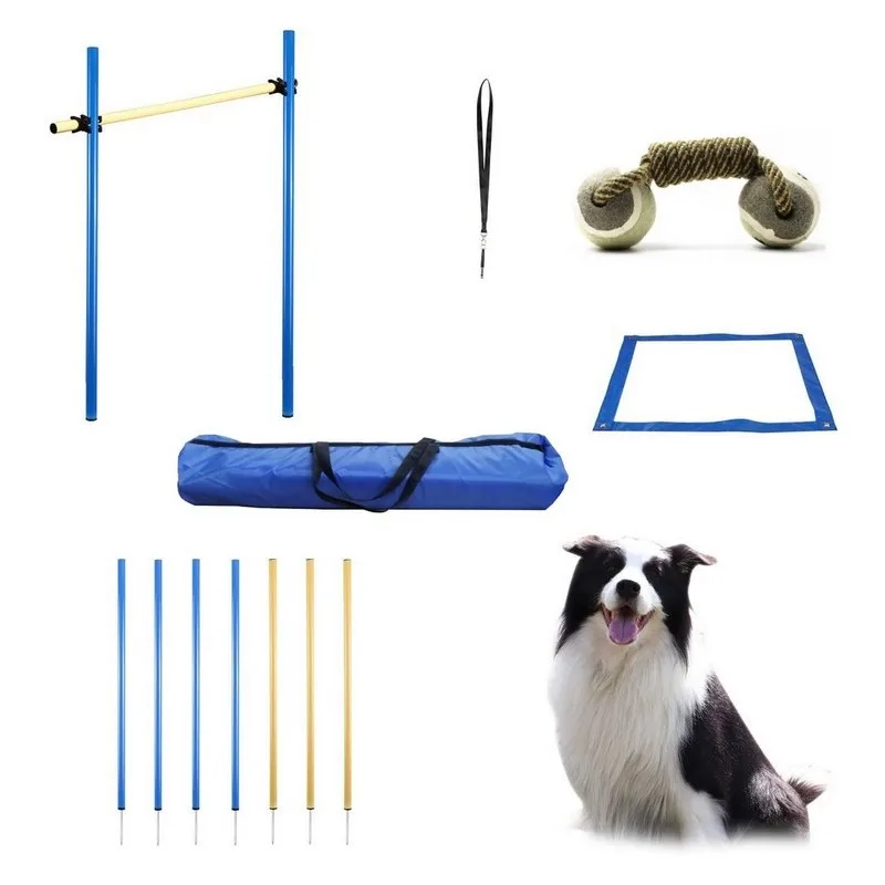 

Dog Agility Equipment Obstacle Course for Dog Training Includes 7pcs Weaving Poles, Hurdle,Starting Point