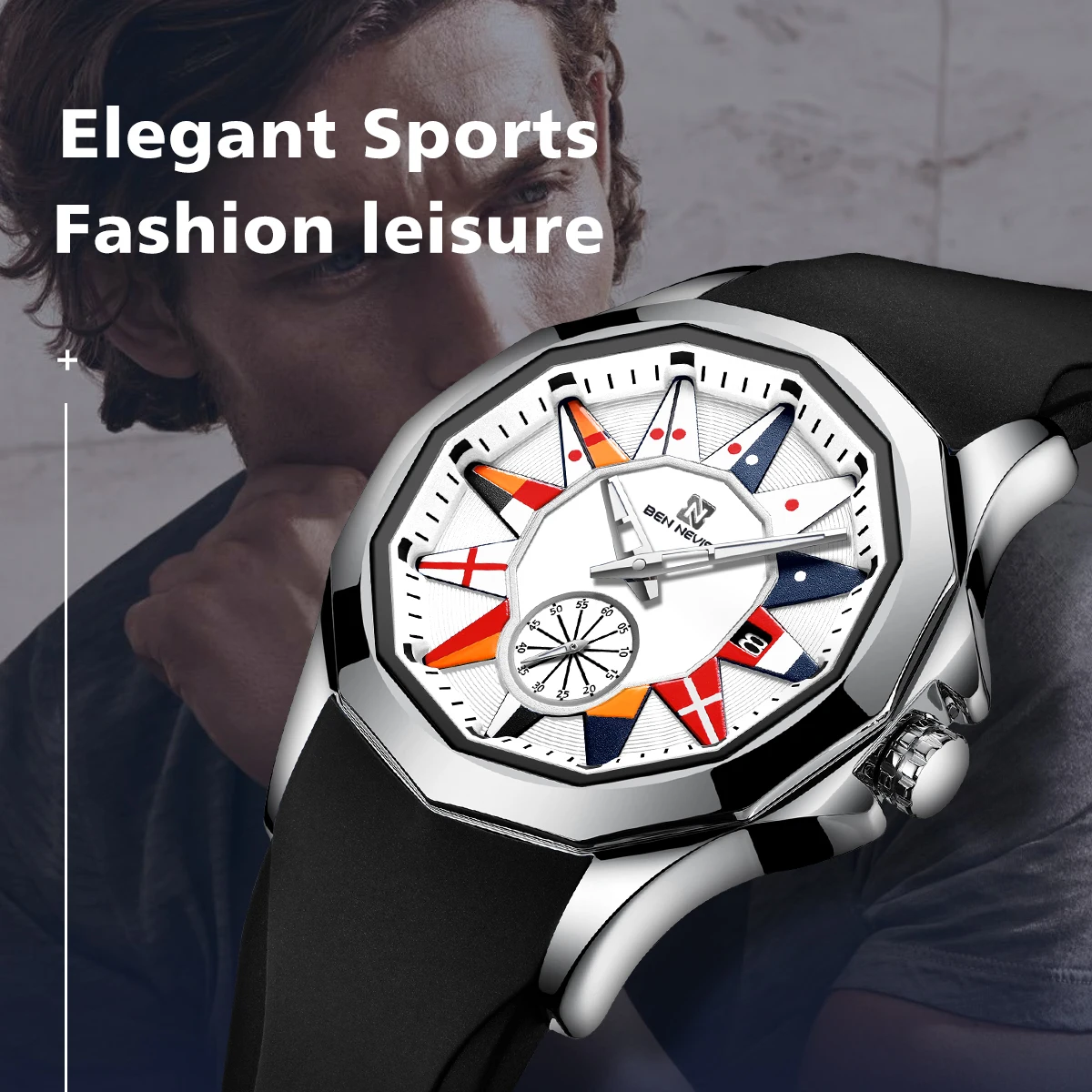 2023 New Creative Nautical Flag Quartz Watch Men Calendar Military Sport Soft Silicone Strap Waterproof Clock Relogio