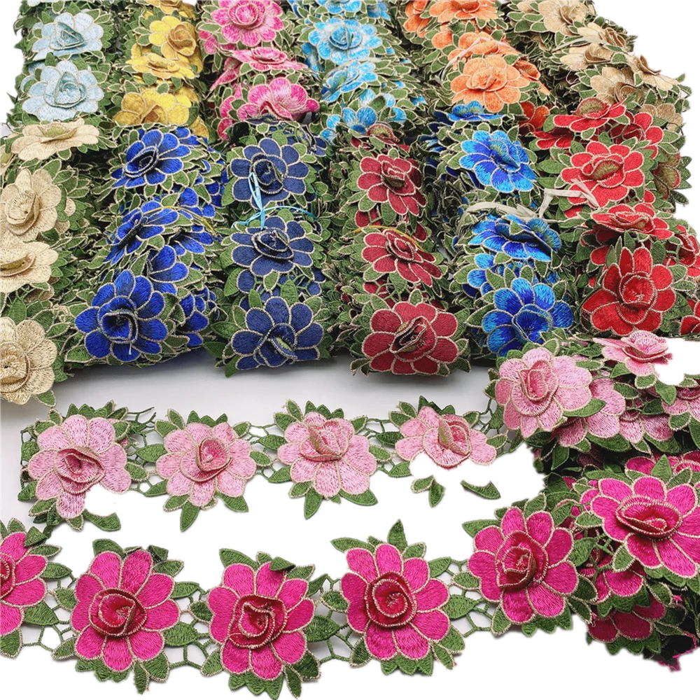 Hote Sale Africa Nigeria Embroidered Fabric Flowers  Applique Lace Trim for Diy Craft  Garment 13color in Stock