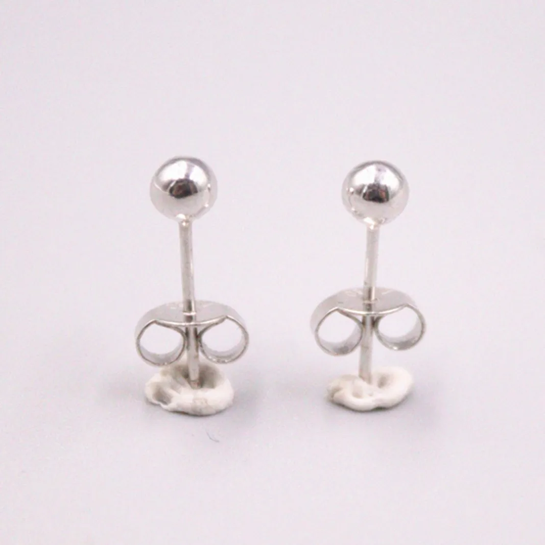 

Pure Au750 Solid 18K White Gold Ear Studs Women Smooth Round Ball Earrings Stud 1g