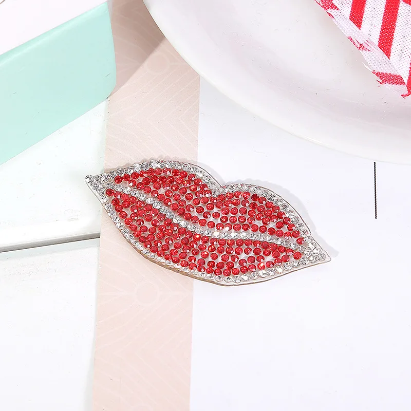 5pcs Small Size Rhinestones Red Lips Mouth Patches Iron on Clothing Vintage Applique Fashion Clothes Sticker Decoration Patch