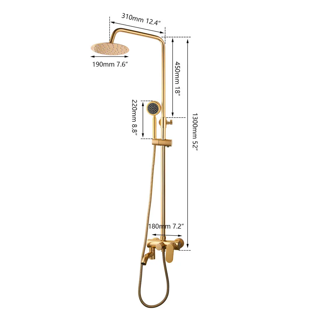 Imagem -02 - Jieni-chuveiro Dourado Escovado Chuveiro Cascata Misturador com Chuveiro de Mão Rotação Spray Banho Conjunto Torneira