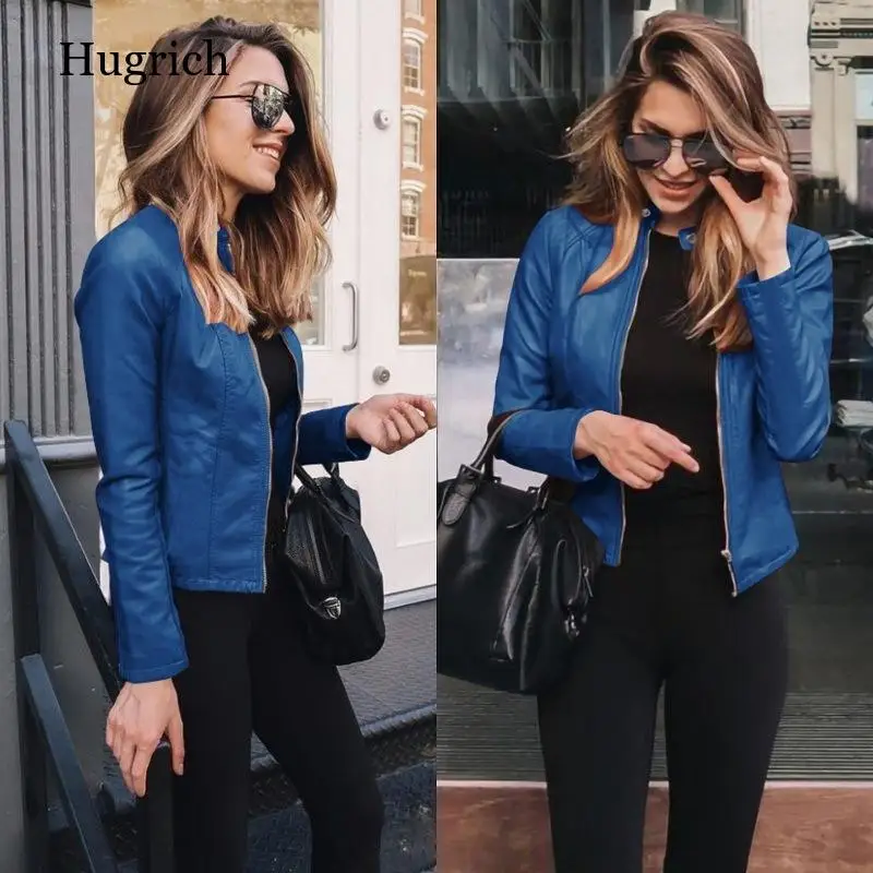 Blouson en cuir PU femme, Streetwear, manches longues, fermeture éclair, résistant, Slim, pour moto, classique