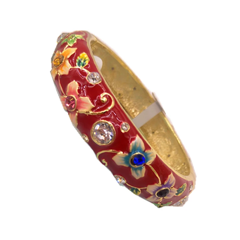 

Unique Cloisonne Enamel Fancy Fashion Bangle Ladies Jewelry Chinese Handcraft Open Floral Hard Bracelet Jewellery Gift