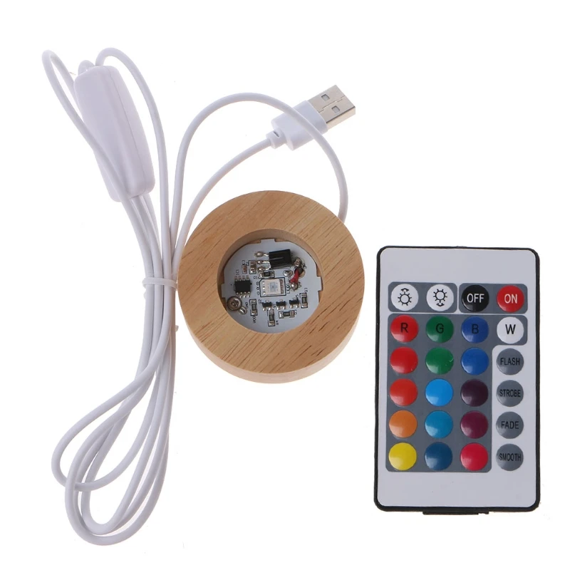 Sztuka żywicy wyświetlacz drewno LED regulowany wyświetlacz podstawa 12 kolorów RGB oprawa LED wazon światło pilotem DIY lampka nocna