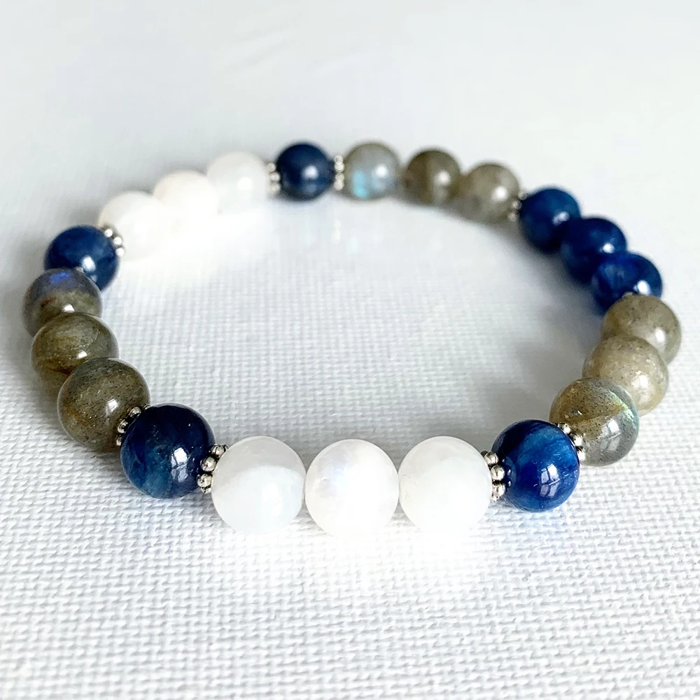 MG0796 Luxury Gemstone Stacking Bracelets Moonstone Kyanite Labradorite Bracelet Crystals Stretch EMF Protection Bracelet